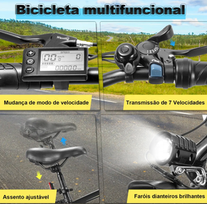 Vélo électrique pliable à suspension avant 7 vitesses, frein à disque, 450W MAX, autonomie 50KM, pneus pneumatiques, acier au carbone intégré, 7 heures d'autonomie - Product Image 6