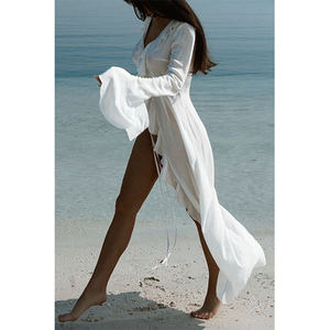 ชุดใส่เดินชายหาดแบบผูกเชือกชุดใส่เดินชายหาดคอวีชุดเดรสใส่ไปชายหาดวันหยุดฤดูร้อนหรูหราสวยงามสีสดใส - Product Image 4