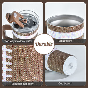 40 עוז נירוסטה בובת ואקום בובת ידית ויהלומים קש הדפס זהב - Product Image 3