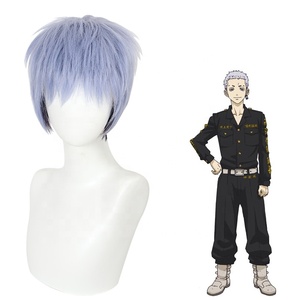 Peluca de Cosplay de Takashi Mitsuya de Tokyo Revengers, 30 cm, Corta, Azul y Negra, Sintética, Resistente al Calor, al por Mayor - Product Image 1