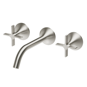 Minimalist Wall Mount Basin Faucet 3 Holes Brushed Silver White Gunmetal Gray Finish 2 Handle Ceramic Valve Core - Product Image 4