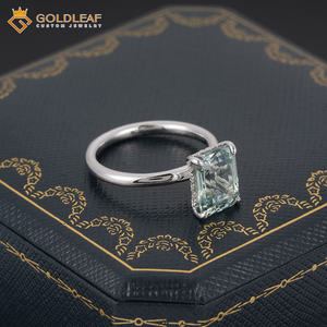 Bague de fiançailles classique de luxe Goldleaf GRA en argent sterling 925 plaqué, saphir de laboratoire taille radiant, cadeau de mariage - Product Image 3