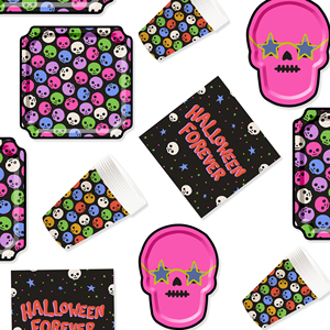 DAMAI Nuevo Juego de Vajilla de Halloween con Diseño de Calavera, Incluye Platos y Vasos Desechables de Papel para Fiesta, Artículos para Fiesta de Halloween - Product Image 2