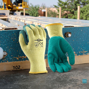 Construcción Algodón Punto Palma Sumergido Látex Arrugado Recubierto Cómodo Negro + Rojo Guantes de mano de trabajo baratos - Product Image 1