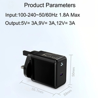 Cargador GaN de 65W con Enchufe para Reino Unido, Certificado UKCA, Puerto Único Tipo-C, Carga Rápida PD, Adaptador de Corriente para Pared, para Laptop, Teléfono, Tableta, Cámara