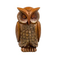 Figurine d'hibou en résine de style médiéval, imitation grain de bois, décoration d'intérieur, salon, bureau, pièce décorative artisanale, 9,8x14,8x9 cm