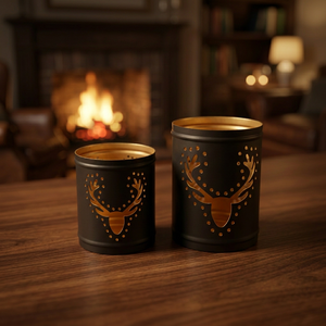 Support de bougie cylindrique en fer, fait main, écologique, sans plomb, étanche, avec motif sapin de Noël en relief, de la marque Sonnet Decor - Product Image 3