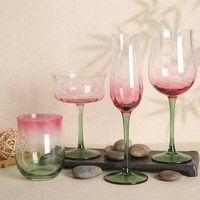 Verres à vin en cristal rose et vert dégradé, gobelets à pied, verres colorés vintage pour mariage, bar, fête, usage domestique