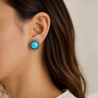 1 Pasang Anting Tusuk Turquoise Gaya Vintage Western Boho untuk Wanita, Perhiasan Geometris Southwestern Berbagai Gaya