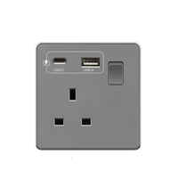 Prise murale USB-C de type C 18W blanche, charge rapide, Royaume-Uni 13A, prise électrique avec USB, prise de courant universelle à 5 broches