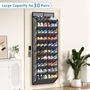Organizador de Zapatos Multifuncional para Puerta, Capacidad para 30 Pares, Malla Gris, Colgante, Cinco Niveles, 20 Compartimentos Anchos y Profundos - Product Image 4