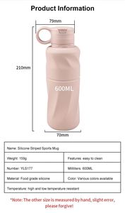 Botella Cuadrada Plegable Reutilizable de 600 ml, Libre de BPA, Silicona de Grado Alimenticio, a Prueba de Fugas, Apta para Lavavajillas, Unisex, Ecológica para Camping - Product Image 5