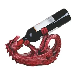 Estátua de suporte para garrafa de vinho, estatueta de dinossauro para decoração de festas e festas, artesanato em resina, dragão guardião, suporte para garrafa de vinho, decoração para casa