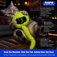 Jouet en peluche pour chat Catnip Monster, fourrure ultra longue et moelleuse avec queue, pour chats d'intérieur, jeu de poussée pour lapins