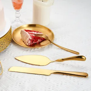 Neue Produktideen Hochzeits torte Messer Set Party Vermietung Edelstahl Gold Besteck Kuchen Server und Messer Set für online
