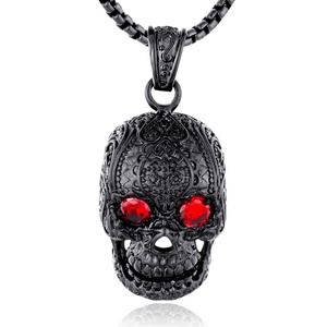 Collar con Colgante de Calavera de Acero Inoxidable, Joyería Gótica, Estilo Hip Hop, Diseño Personalizado, Cadena de Moda, Accesorio Único con Ojo Rojo para Hombre - Product Image 4