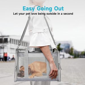 Sac de transport pliable pour chat et <span class=keywords><strong>chien</strong></span>, <span class=keywords><strong>en</strong></span> tissu Oxford souple, avec sangle réglable, approuvé par les compagnies aériennes, grand modèle, gris - Product Image 4