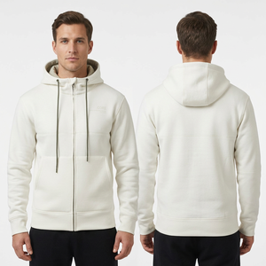 Sweat-shirt à capuche zippé pour homme, blanc, lourd, coupe classique, en coton French Terry, décontracté, pour l'automne, OEM, sweats à capuche entièrement zippés - Product Image 3