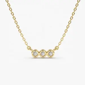 China Jewelry Manufacturer 925 Sterling Silver 18K Gold Plated Bling Zirconia Triple Delicate Necklace