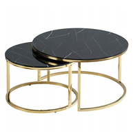 Ensemble de table basse en marbre rond moderne du milieu du siècle avec cadre en métal argenté ensemble de table basse imbriquée pour salon décor à la maison