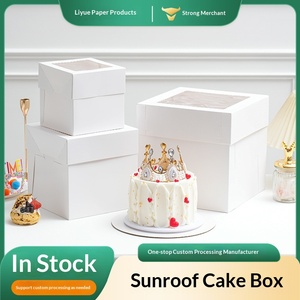 Boîte à gâteau d'anniversaire carrée blanche en <span class=keywords><strong>carton</strong></span> avec couvercle transparent, boîte à pâtisserie, <span class=keywords><strong>emballage</strong></span> <span class=keywords><strong>pour</strong></span> desserts 8/10/12 pouces - Product Image 3