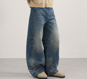 Vintage moda lavaggio neve blu sbiadito Machete di alta qualità Streetwear ampio baffo Denim personalizzato Logo <span class=keywords><strong>uomo</strong></span> Casual a gamba larga <span class=keywords><strong>Jeans</strong></span> - Product Image 3