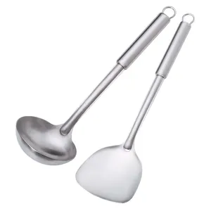 Herramienta de cocina de alta calidad, utensilios de acero inoxidable 304, cuchara para sopa y espátula para freír, venta al por mayor de fábrica