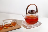 Bouilloire domestique Simple en verre transparent résistant à la chaleur avec poignée et couvercle en Acacia