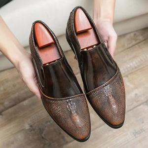 Chaussures de mariage pour homme en cuir de vachette de première qualité, style britannique, chaussures habillées pour homme, cuir véritable, à enfiler, formelles, avec soutien de la voûte plantaire - Product Image 2