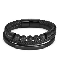 Bracelet en perles de pierre volcanique naturelle, bracelet multi-couches en cuir tressé et acier inoxydable avec fermoir magnétique, modèle
