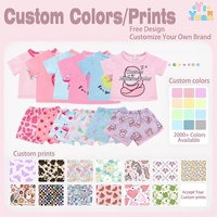 Poupée bébé de 18 pouces, 2 pièces, vêtements d'été, haut à manches courtes et short imprimé flamant rose, tenue de poupée personnalisable