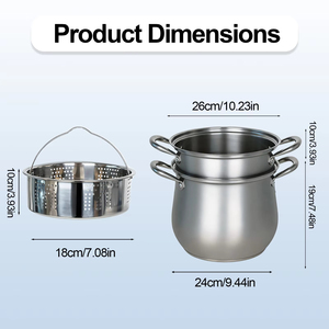 Classic Silver Stainless Steel 4-Piece Cookware Set, 24/28cm Non-Stick Soup <b>Pot</b> and Steamer <b>Pot</b> Lightweight Durable - Product Image 4