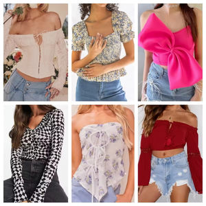 Wholesale Women's Summer Short Sleeve Printed Tops Slim Retro Casual Women's Tops Streetwear Sexy Tops Stock Random Shipments - Product Image 5