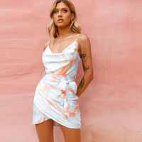 Mini-robe coréenne pour femmes, tunique pour dîner, soirée, cravate, teinture pour vêtements, imprimé, plissé, décontracté