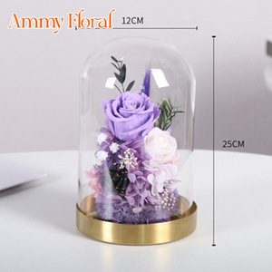AM-PFA54 Ammy Petit dôme en verre <span class=keywords><strong>rose</strong></span> éternelle Roses conservées avec base dorée pour l'obtention du diplôme Fête des mères et cadeau de Noël - Product Image 6