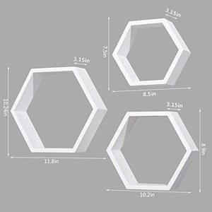 Estantes hexagonales de madera hechos a mano para montar en la pared, color marrón, sólido, Blanco pino - Product Image 3