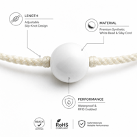 Bracelet Minimaliste Crème avec Puce NFC NTAG pour Accès aux Espaces Partagés et Partage Social, Perle Unique, Cordon Tressé Réglable, Bijou Femme Homme
