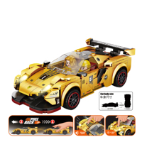 Voiture de course en plastique à rétrofriction, blocs de construction, lumières et sons, modèle de voiture de sport DIY, jouet éducatif pour enfants, cadeau de collection d'anniversaire