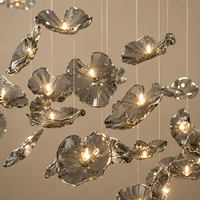 Lustre cascade en verre gris artistique personnalisé, grande suspension lumineuse pour hall d'hôtel, villa, atrium, escalier, éclairage intérieur