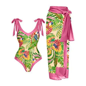 TW 2023 Trajes De Bano Design Bikini Custom New Women Printed Swimsuit Cover Up Ruffle Sexy 1 Pieces Bathing Suit Swimwear
