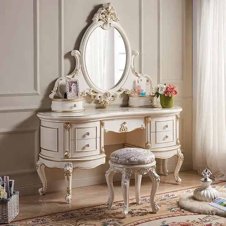 Source High-end European Style Makeup Vanity with Mirror, Dressing Table,  Dresser Desk for Bedroom with mirror and stool on m.alibaba.com