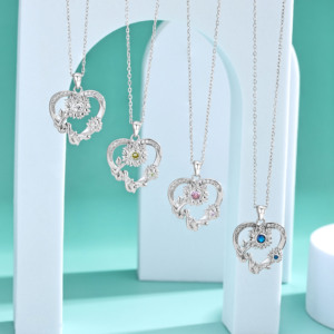 Collana da Donna in Argento Sterling 925 con Pendente a Forma <span class=keywords><strong>di</strong></span> Cuore e Girasole, Zirconi Rosa, Gioiello per San Valentino - Product Image 2