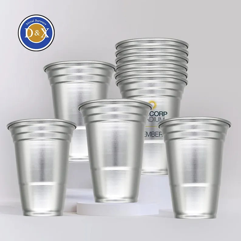 كوب شرب معدني قابل لإعادة الاستخدام مصنوع من الألمونيوم قابل لإعادة الاستخدام بنظام ترويجي وملون حسب الطلب من الألومينيوم ويمكن إعادة استخدامه في شكل كوب زجاجي