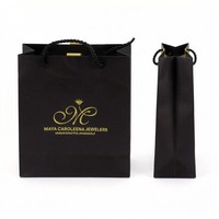 Sac cadeau en papier kraft noir imprimé feuille d'or personnalisé avec poignée torsadée pour bijouterie, sac de shopping en gros
