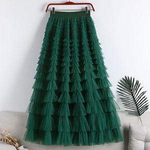 <span class=keywords><strong>Jupe</strong></span> <span class=keywords><strong>longue</strong></span> en tulle bleu roi pour femme, taille haute, à volants, pour invitée de <span class=keywords><strong>mariage</strong></span>, vente en gros, OEM, couleur personnalisée, grandes tailles, lot - Product Image 2