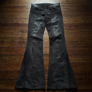 MZN Denim ciré d'automne mort style hip-hop pour homme, 100% coton, sergé, extensible, coupe ample, bas de cloche, jean évasé, lavé à rivets - Product Image 1