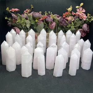 Roze Calciet Punt Natuurlijke Gepolijste Genezing Kristal Wand Uv Roze Jade Toren Voor Decor