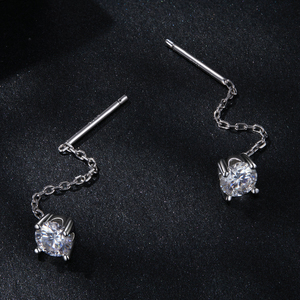 Factory <strong>Wholesale</strong> Classic Design Fashion Jewelry Sparkling Earrings Long Tassels 925 Sterling Silver Ladies Moissanite Earrings - Product Image 2