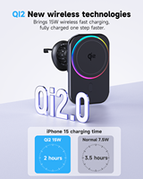   Support de chargeur de voiture sans fil certifié RGB avec éclairage, refroidissement par glace, fixation magnétique et puissance de sortie de 15W