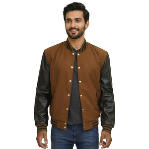2024 Custom Logo <b>Light</b> Blue Varsity <b>Jacket</b> for <b>Men</b> College Baseball Letterman Canvas Winter Embroidery Leather Sleeves OEM - Product Image 1
